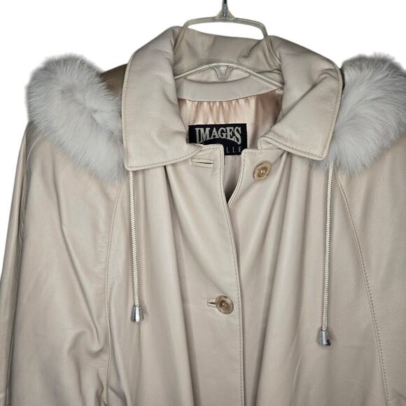 NWT Images by Damselle Premium Lamb Leather Nude Coat w/ Detachable Fox Fur Hood - Picture 3 of 15